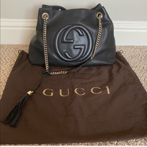 Authentic Black Leather Gucci Chain Soho Hobo Bag - Picture 3 of 15